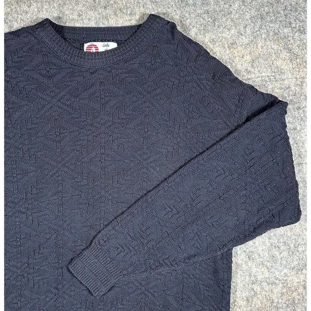 Isle Of Cotton Fishermen Sweater Men’s Large Navy Blue Pullover Crew Geometric